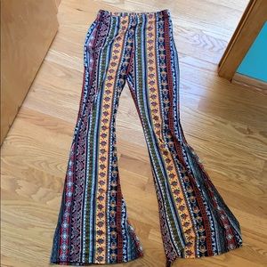 High Waisted Patterned Long Flare Pants